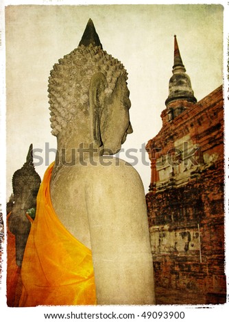 buddha\' statues in ancient Ayutthaya -retro styled picture