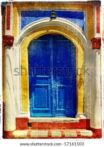 colored doors of greek islands - retro styled picture