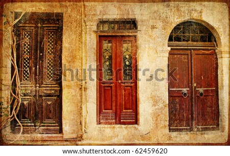 old doors of old greek city Chania - retro styled picture