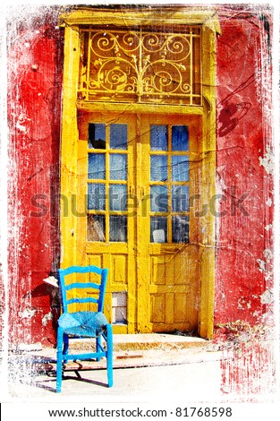 old traditional greek doors - artwork in painting style