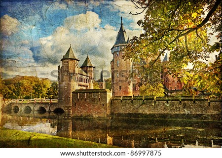 autumn castle - artwork in painting style