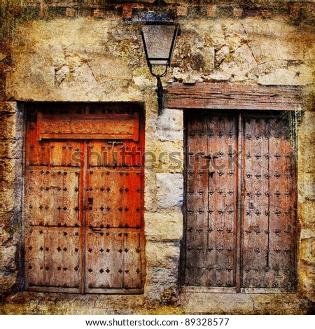 old doors of medieval Spain - vintage picture