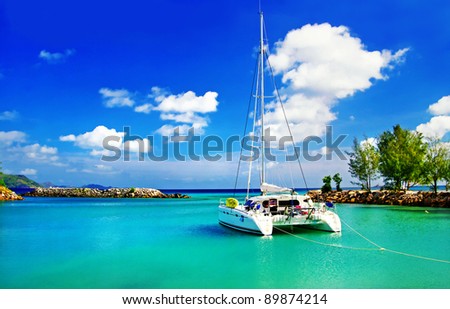 tropical scenery with yacht