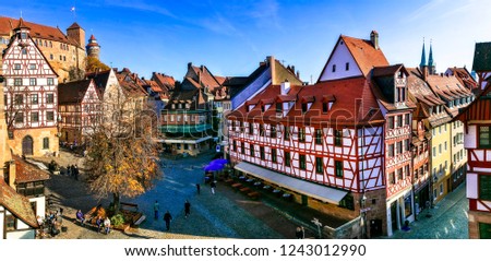 Landmarks of Germany- historic town Nurnberg in Bavaria. Old town. View from city wall