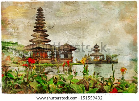Mysterious Balinese temples, artwork in painting style