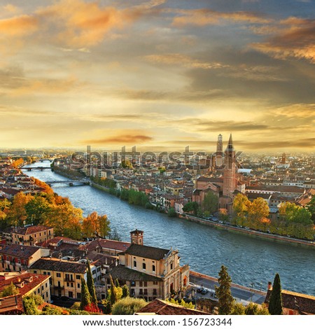 Beautiful Romantic Verona On Sunset. Italy