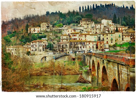 pictorial villages of Italy, Umbria. artwork in painting style