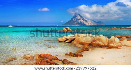 Sardinia holidays, azure sea , island Tavolara, Italy