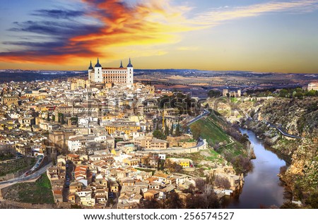 beautiful sunset over old Toledo, Spain