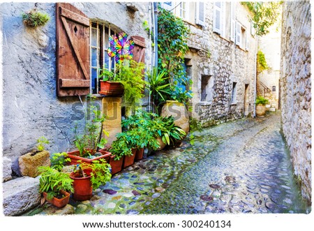 beautiful old villages of Provence, artwork in painting style