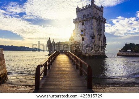 Torre de Belem - famous landmark of Lisbon , Portugal