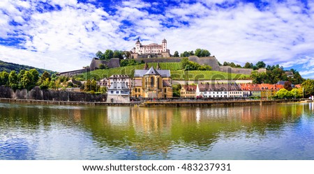 Authentic beautiful towns of Germany - Wurzburg, view with vineyrds and castle