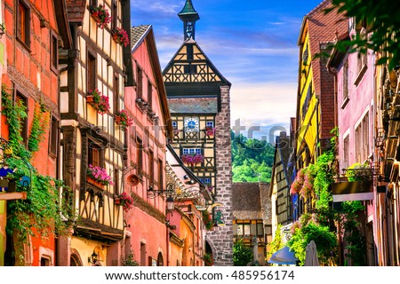 Most beautiful villages of France - Riquewihr in Alsace. Famous vine route