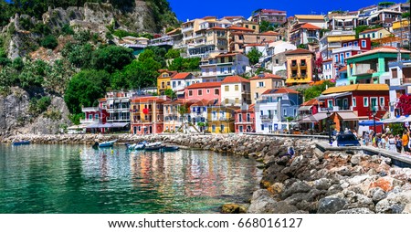 Beautiful colorful coastal town Parga in Greece ,Epirus. Greek summer holidays