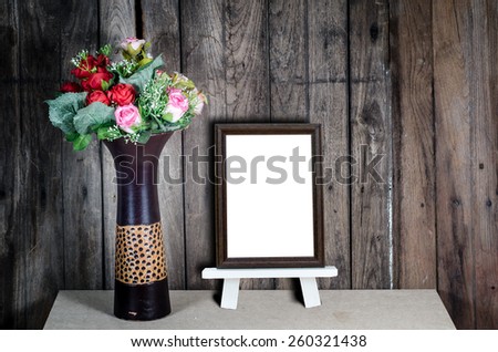still life rose flower background wooden old with frame photo