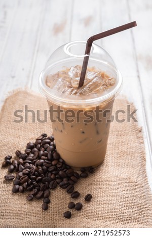 Iced coffee with coffee beans