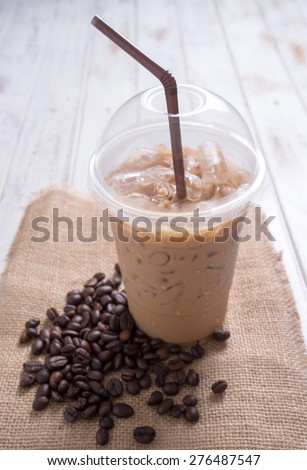 Iced coffee with coffee beans