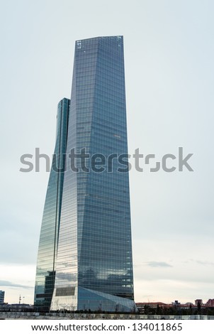MADRID, SPAIN - MARCH 10 Cuatro Torres Business Area (CTBA), in Madrid, Spain, on March 10, 2013. The Glass Tower skyscraper, was designed by architect Cesar Pelli and is the tallest building of Spain