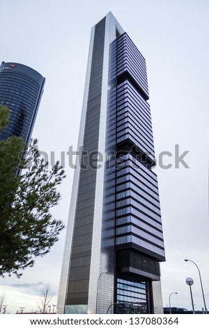 MADRID, SPAIN - MARCH 10 Cuatro Torres Business Area (CTBA), in Madrid, Spain, on March 10, 2013. The Bankia Tower skyscraper, was designed by English architect Norman Foster and inaugurated in 2009