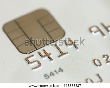 White credit card with micro chip selective focus