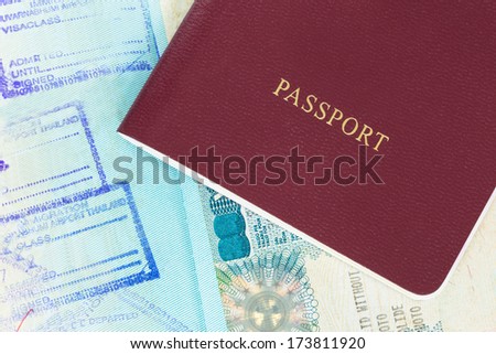 Passport and visa immigration stamps
