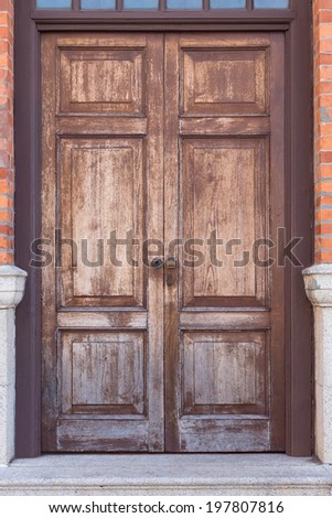 Old wooden brown house door in Hong Kong