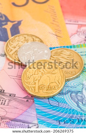 Australian dollar banknotes and coins