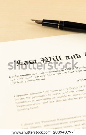 Last will on cream color paper and pen concept for legal document