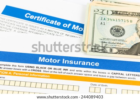Motor or car insurance application with dollar banknote