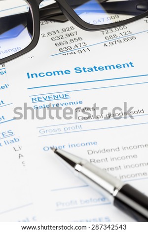 Income statement in stockholder report; document are mock-up