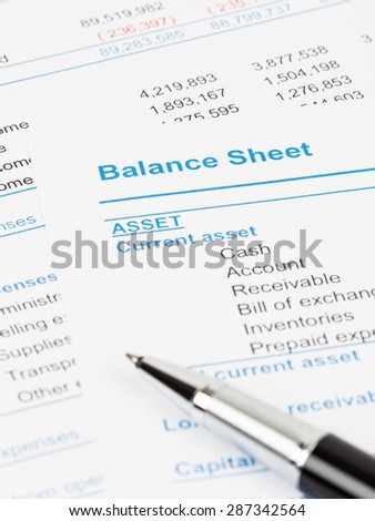 Balance sheet report; balance sheet is mock-up