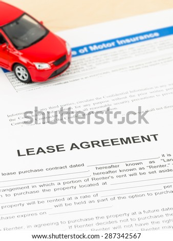 Lease agreement with car model; document is mock-up