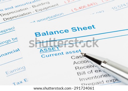 Balance sheet report; balance sheet is mock-up