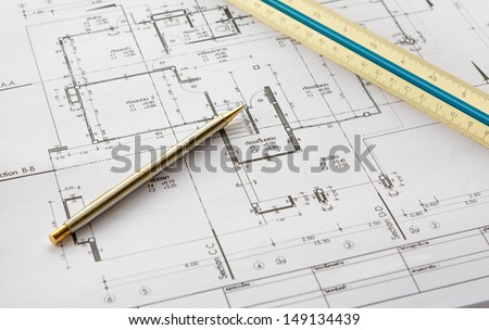 architecture drawings with pencil and ruler