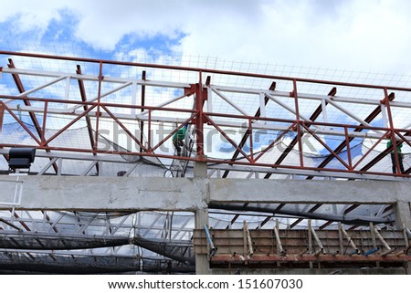 labor working in construction site  for roof prepare