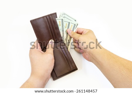 dollars money in bag on white background