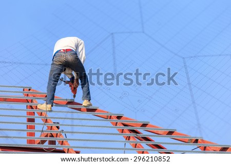labor working in construction site for roof prepare