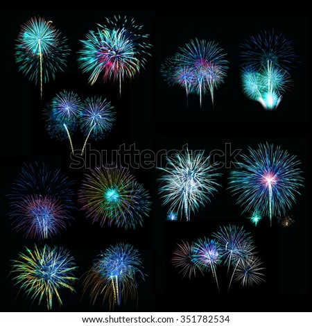 Set of colorful fireworks light