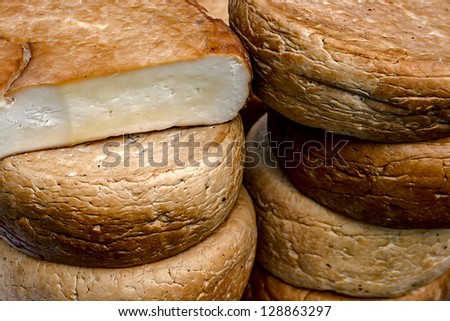 Smoked Cheese exposed for sale. Romanian traditional area of Sibiu.