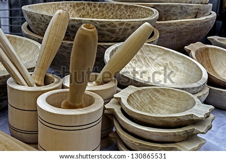 Traditional romanian wooden objects used in rural households.
