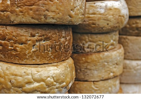 Smoked Cheese exposed for sale. Romanian traditional area of Sibiu.