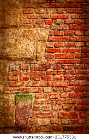 Background with detail of old fortress wall from Maria Theresia Bastion, Timisoara, Romania. Vintage processed.