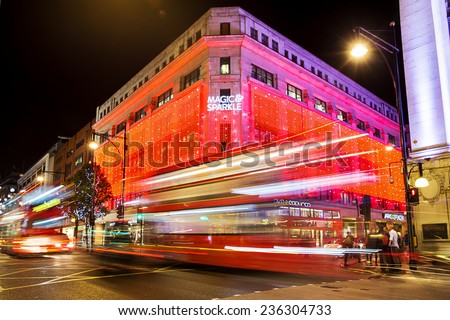 13 November 2014 Marks and Spenser shop on Oxford Street, London, decorated for Christmas and New 2015 Year, England, Uk