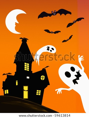 halloween haunted house and ghosts