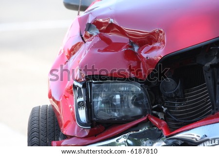 Front end of a vehicle after a car accident
