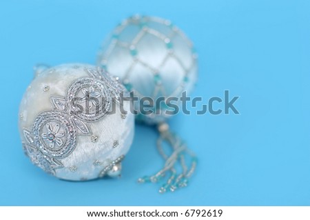 Holiday ornaments on blue