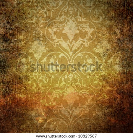 Retro Wallpaper on Grungy Old Vintage Wallpaper With Victorian Print Stock Photo 10829587