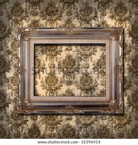 Vintage Wallpaper on Grungy Wallpaper With Vintage Gold Frame Stock Photo 16396414