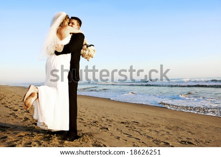 stock photo Couple at their beach wedding