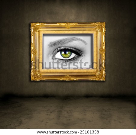 Grungy room with framed eye
